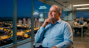 Empresário de Dourados, Mato Grosso do sul, está sentado pensando o que a Perfil Marketing pode fazer para escalar sua empresa